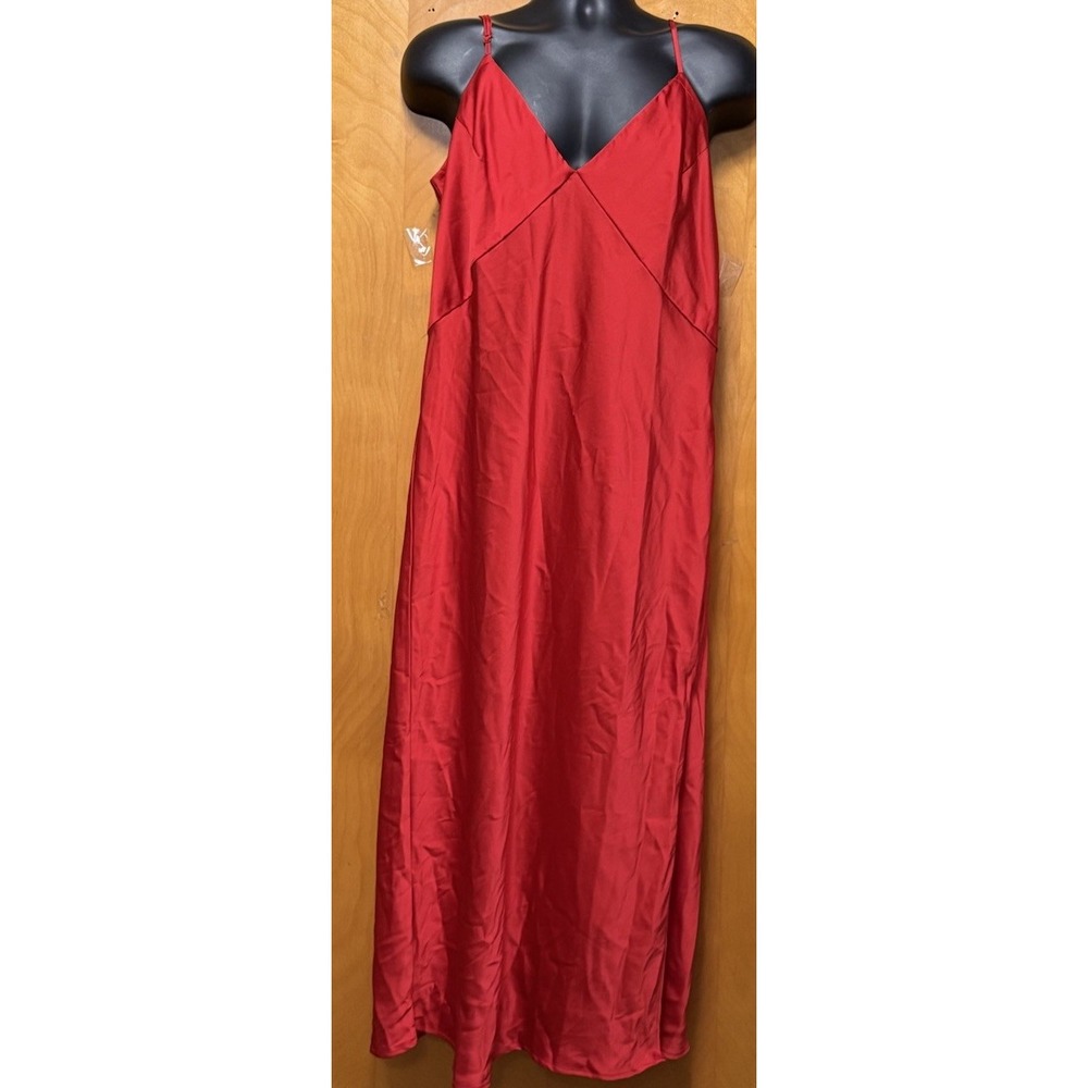 A New Day Satin Slip Dress V neck Midi/Maxi Adjustable Straps Shimmery Red XL